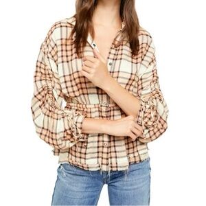 Free People We the Free Pacific Dawn plaid blouse medium